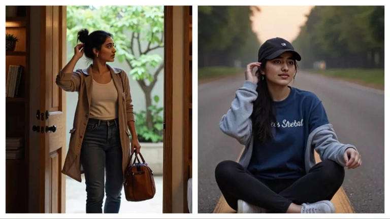Virtual influencer Radhika Subramaniam exploring a travel destination.