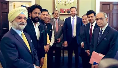 Tharoor meets U.S. Vice President Vance for India-U.S. talks in Washington.