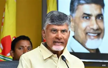 Chandrababu Naidu speaking at a press event about new family welfare initiatives in Andhra Pradesh.