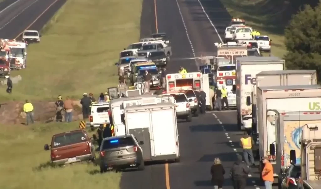 Interstate bus accident scene