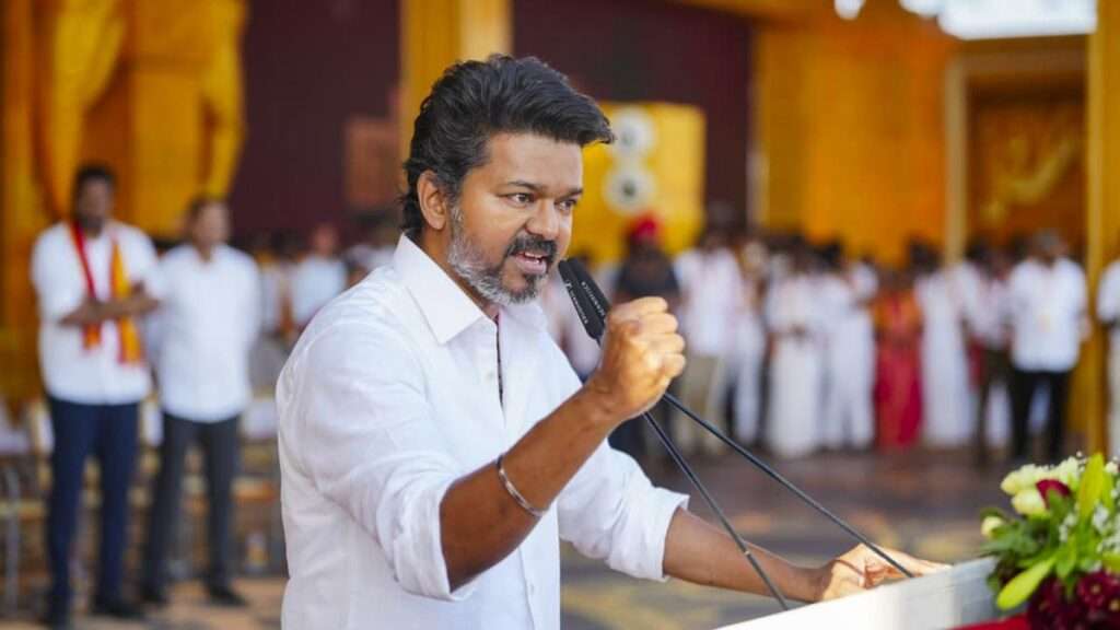 Vijay addressing supporters in Tiruchi