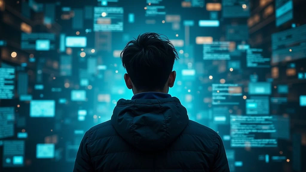 Abstract digital brain with glowing algorithms.