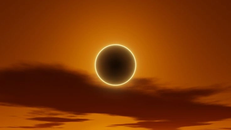 Ring of fire eclipse over Antarctica ice.