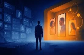 A person smiling while using a smartphone.