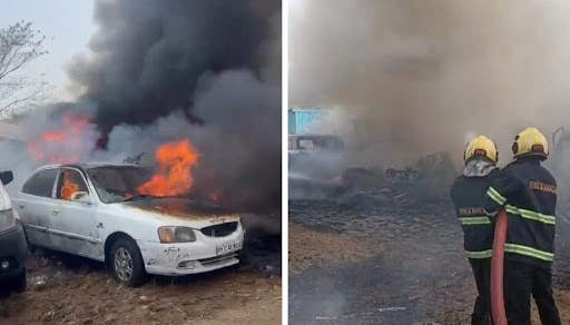 Cars were burned in a fire in Yerawada,