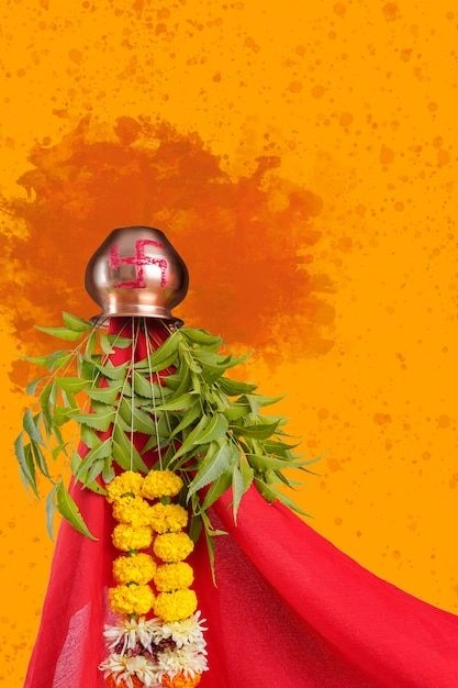 Vibrant Gudi Padwa 2026 gudi hoisting celebration.