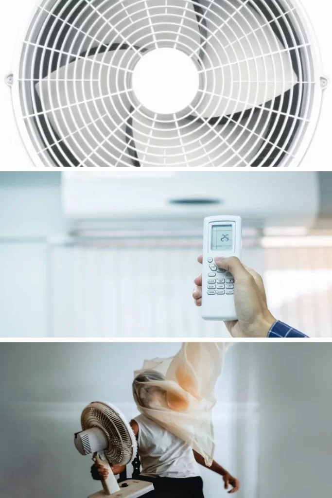 Woman using wet cloth to cool room naturally.