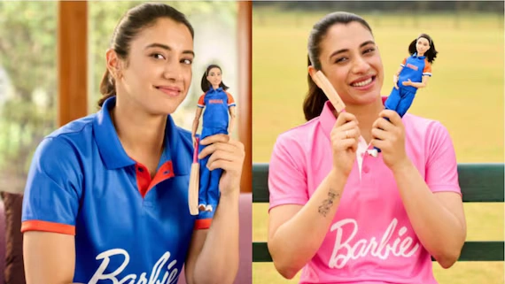 Smriti Mandhana in Barbie Dream Team pose.