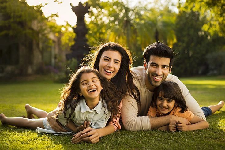 **Kids hiking hills with family — mountain trip**