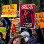 Activists marching for animal rights in Delhi.