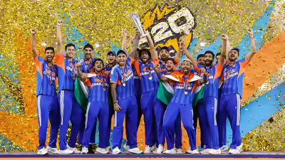India wins the ICC Men's T20 World Cup 2026 at Ahmedabad by 96 runs, making it their third title in a row.