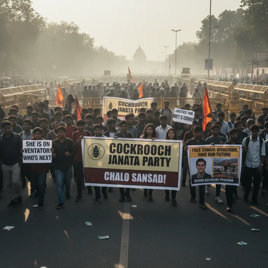 Delhi Protests Intensify as 'Cockroach Janata Party' March Continues