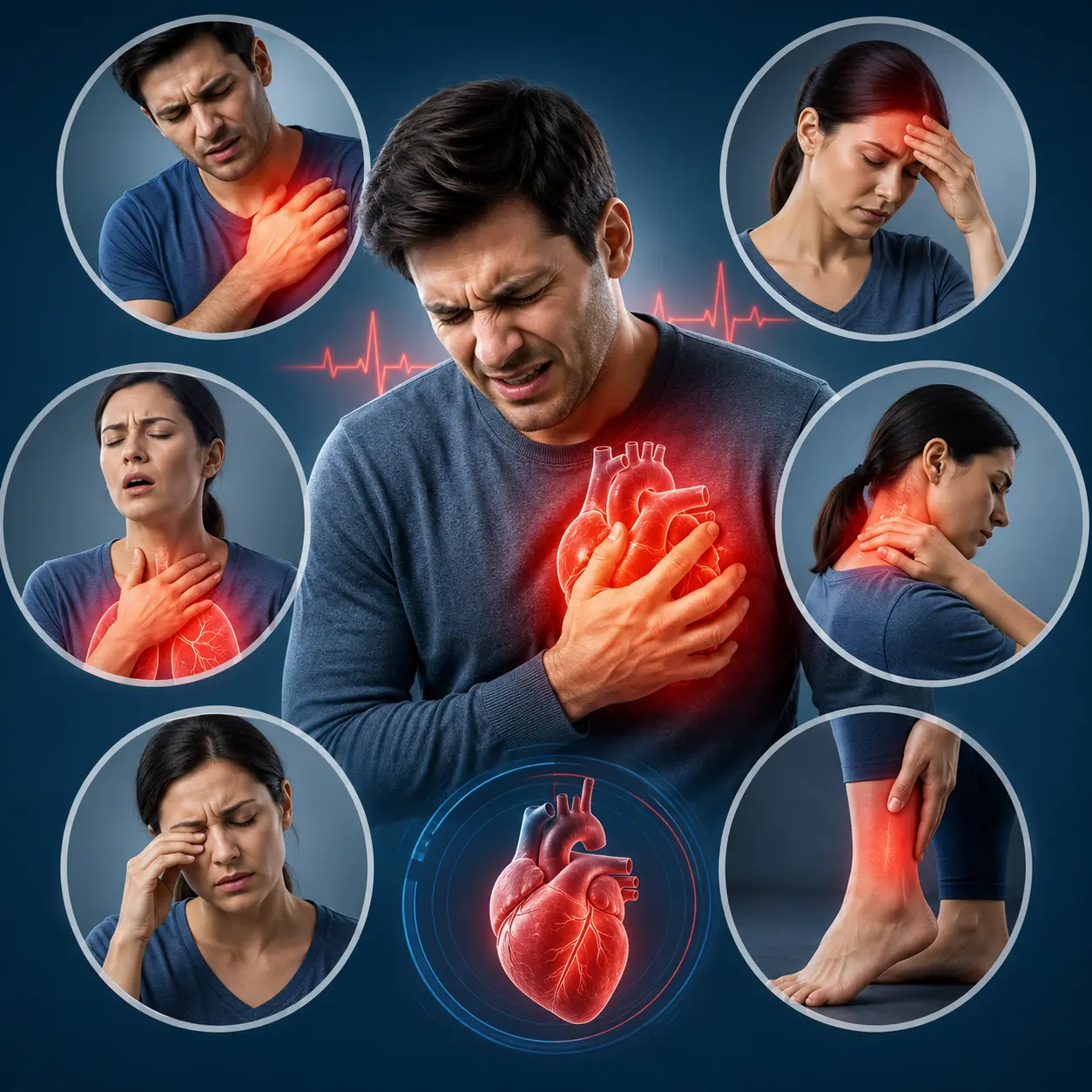 Heart attack symptoms infographic illustration Heart attack symptoms infographic illustration