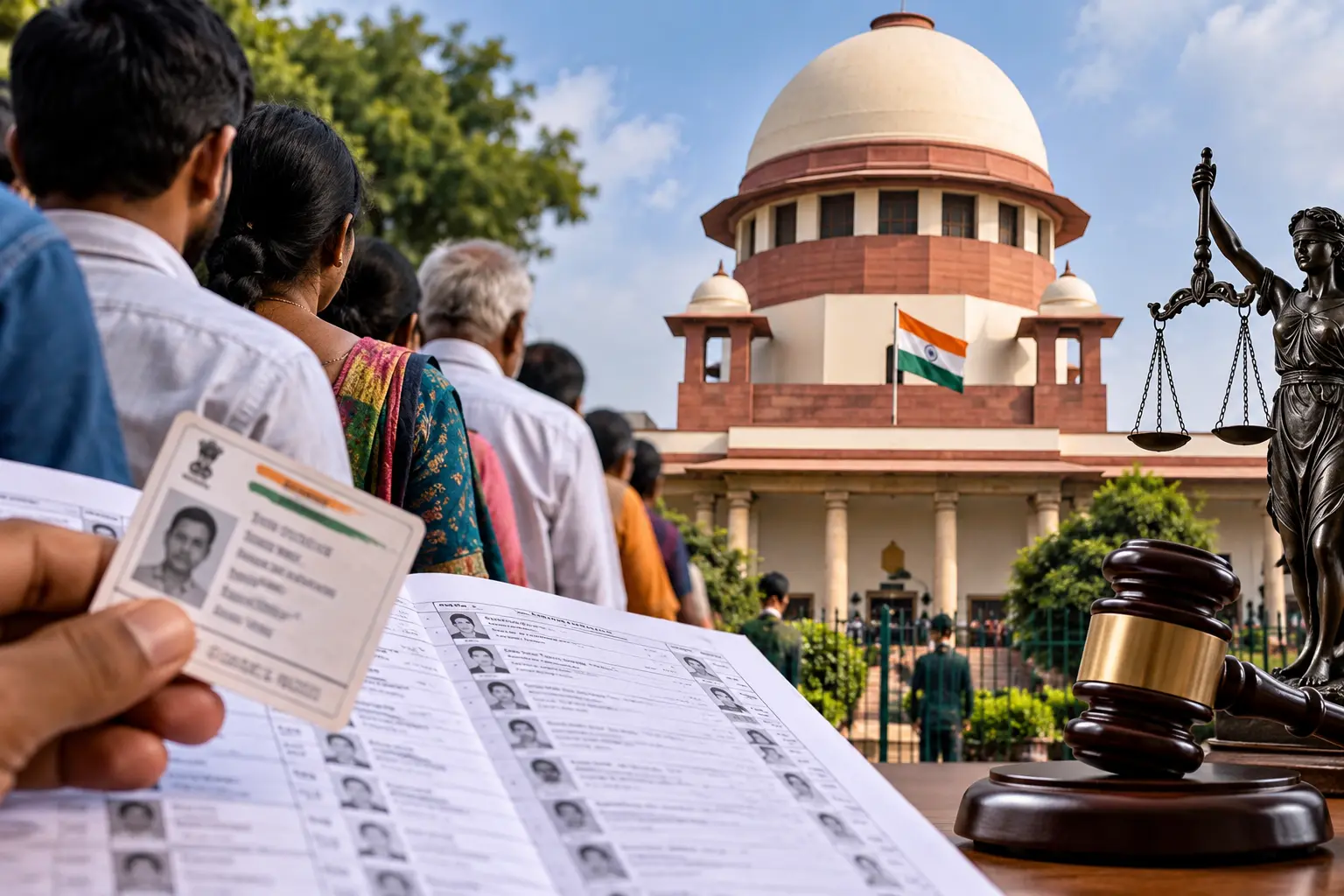 India’s Voter List Fight Reaches the Supreme Court. Generate an Image of given Tittle. Dont use tittle in the image.