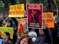 Activists marching for animal rights in Delhi.